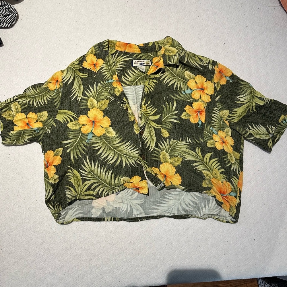 1990's Caribbean Joe Hawaiian Shirt Cropped Brandy Melville Size L